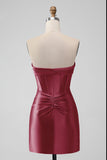Stilig Fuchsia Bodycon Sweetheart Sateng Korsett Kort Homecoming Kjole