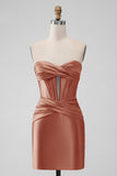 Stilig Fuchsia Bodycon Sweetheart Sateng Korsett Kort Homecoming Kjole
