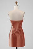 Stilig Fuchsia Bodycon Sweetheart Sateng Korsett Kort Homecoming Kjole