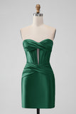 Stilig Fuchsia Bodycon Sweetheart Sateng Korsett Kort Homecoming Kjole