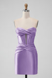 Stilig Fuchsia Bodycon Sweetheart Sateng Korsett Kort Homecoming Kjole
