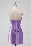 Stilig Fuchsia Bodycon Sweetheart Sateng Korsett Kort Homecoming Kjole