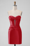 Stilig Fuchsia Bodycon Sweetheart Sateng Korsett Kort Homecoming Kjole
