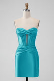 Stilig Fuchsia Bodycon Sweetheart Sateng Korsett Kort Homecoming Kjole