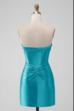 Stilig Fuchsia Bodycon Sweetheart Sateng Korsett Kort Homecoming Kjole