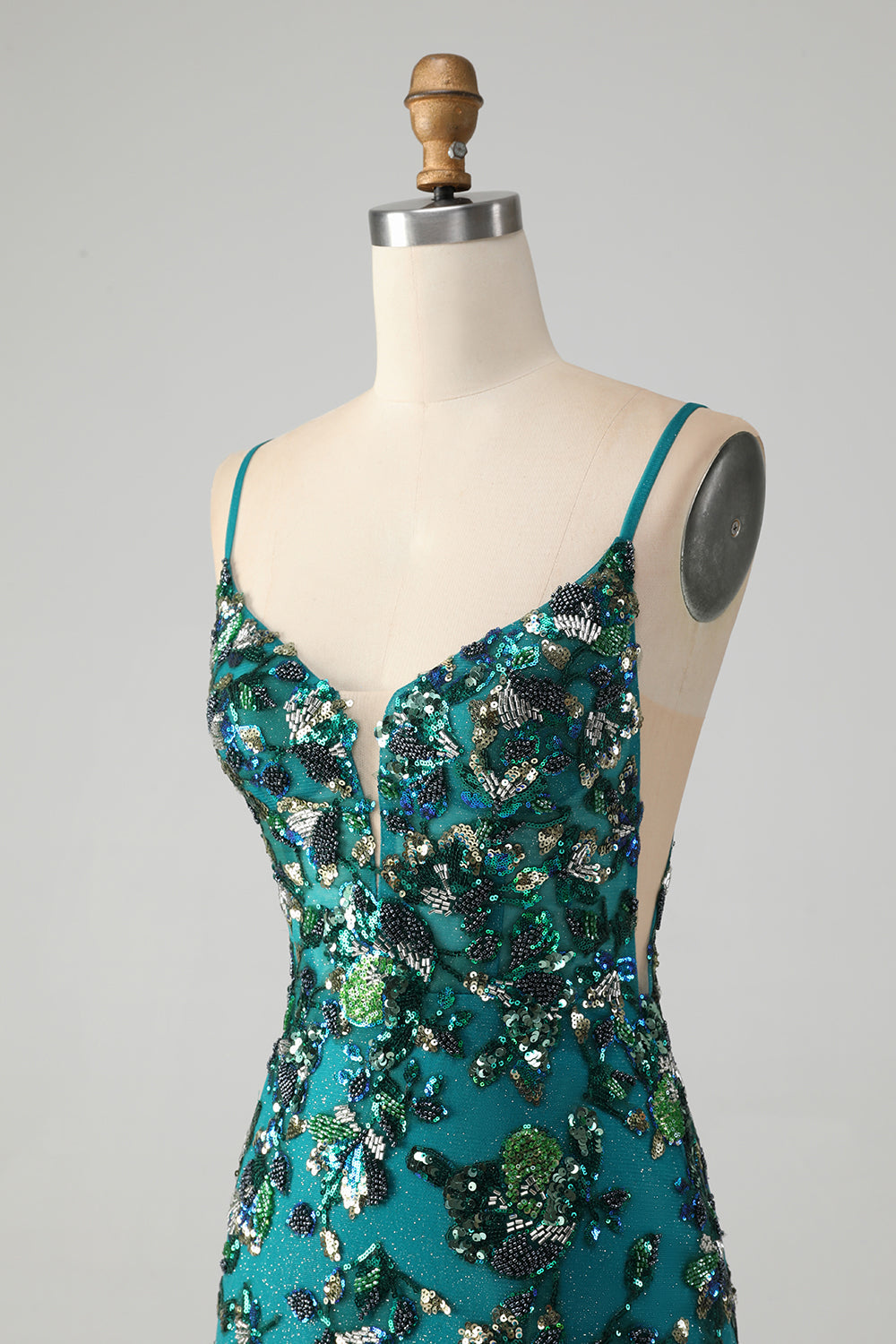 Sparkly Dark Green Beaded Sequins Bodycon Homecoming Dress med snørerygg