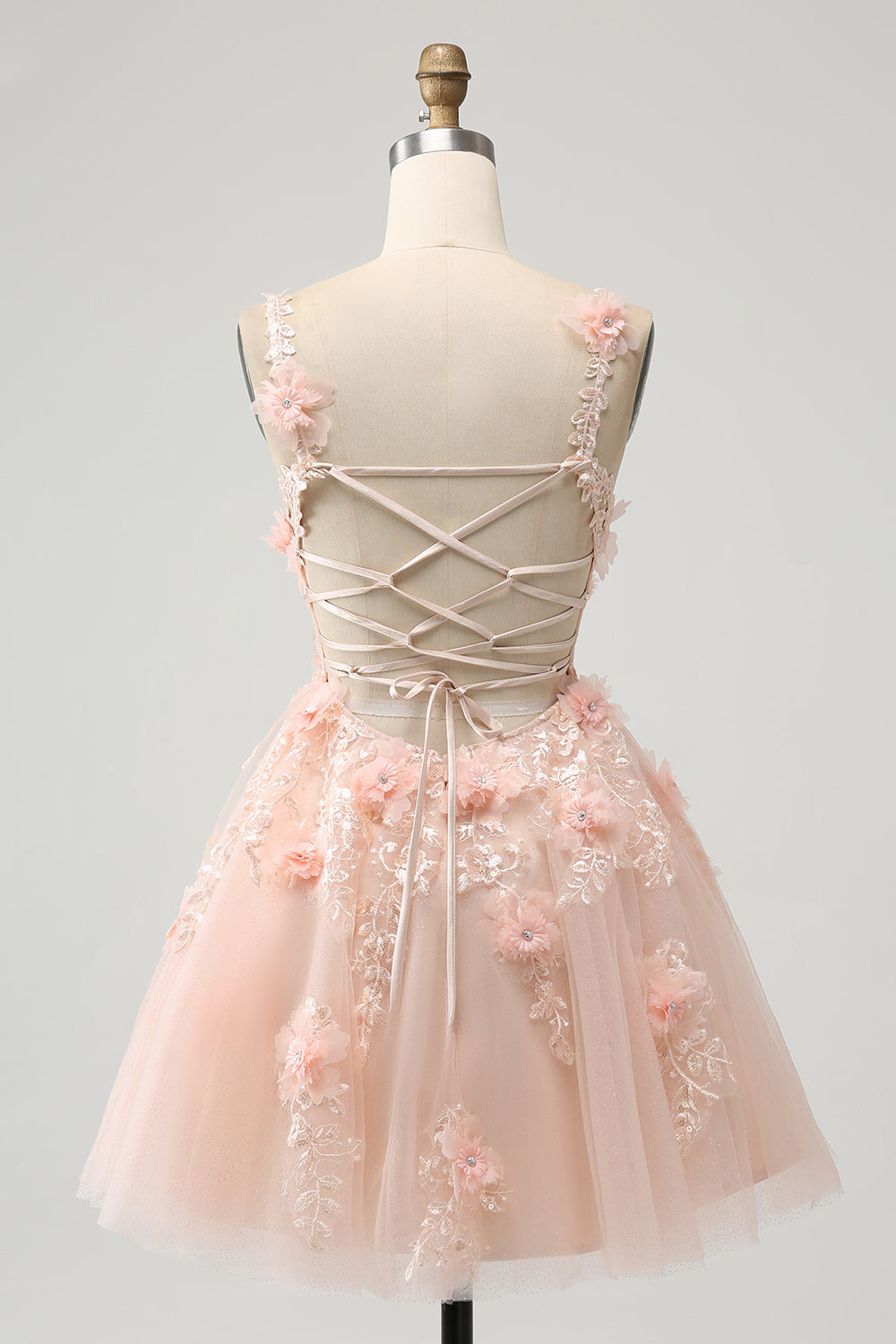 Sparkly Blush A Line V Neck Sequin Short Homecoming Dress med 3D Blomster