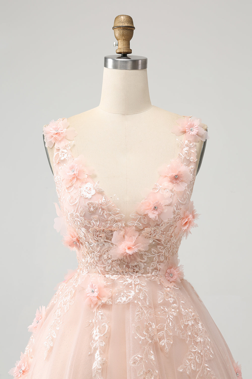 Sparkly Blush A Line V Neck Sequin Short Homecoming Dress med 3D Blomster