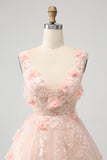 Sparkly Blush A Line V Neck Sequin Short Homecoming Dress med 3D Blomster