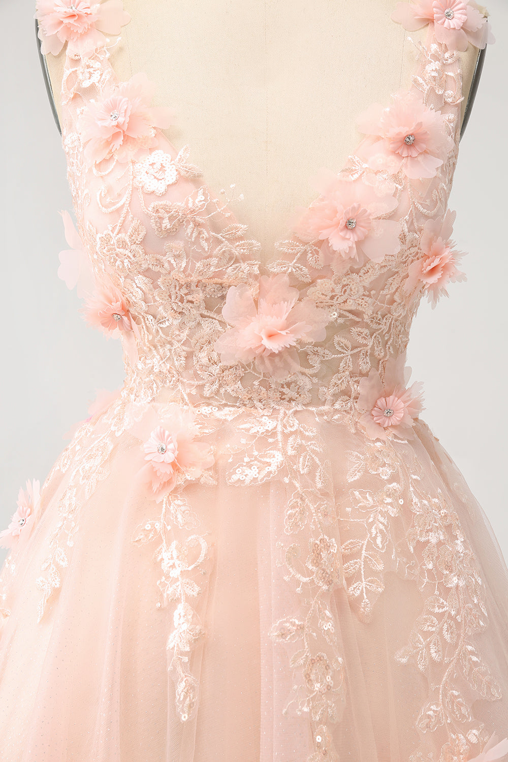 Sparkly Blush A Line V Neck Sequin Short Homecoming Dress med 3D Blomster