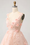Sparkly Blush A Line V Neck Sequin Short Homecoming Dress med 3D Blomster