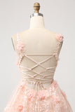 Sparkly Blush A Line V Neck Sequin Short Homecoming Dress med 3D Blomster