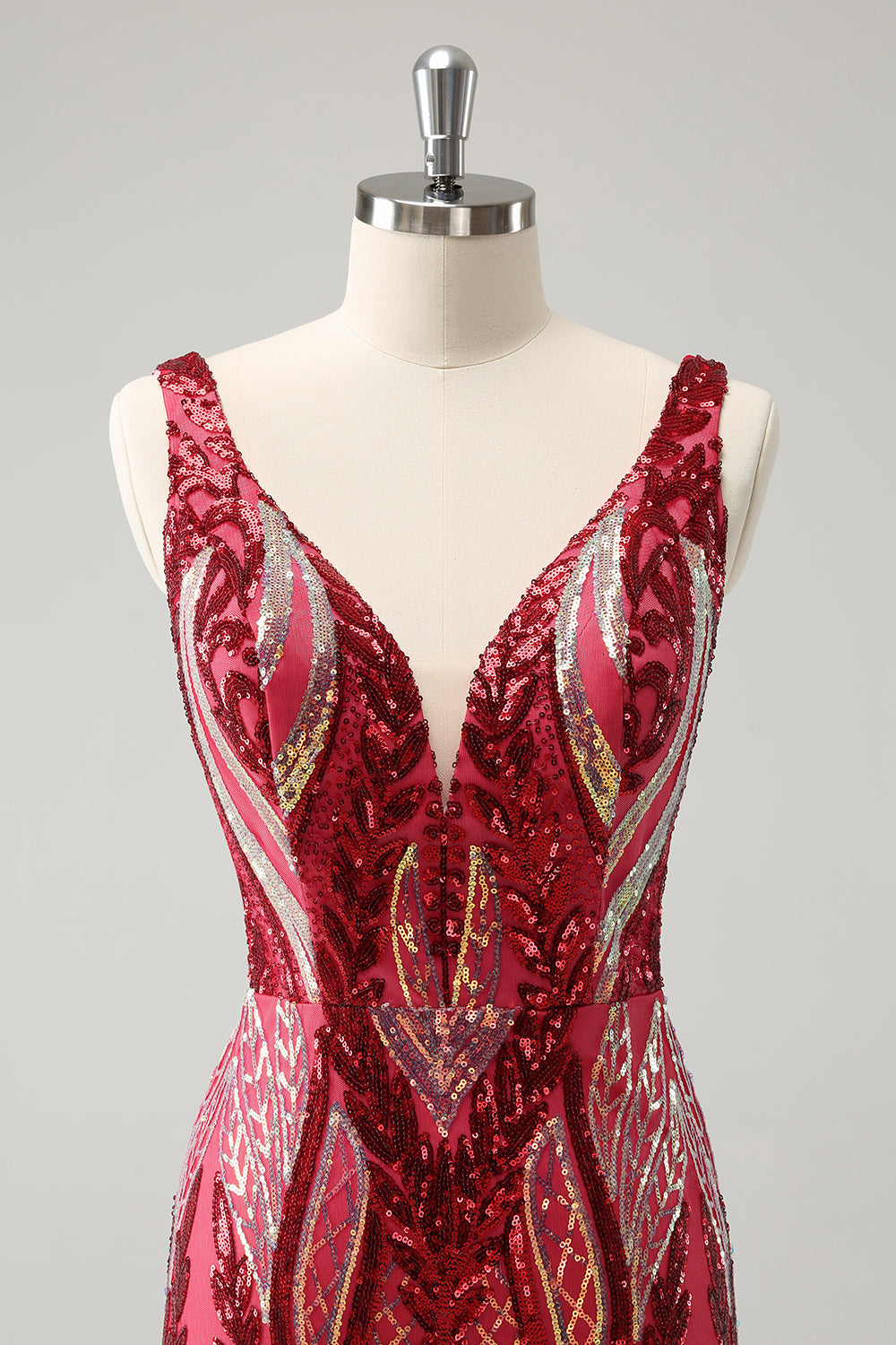 Glitter Fuchsia V Neck Tight Ryggløs Kort Homecoming Kjole med paljetter