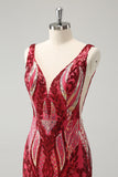 Glitter Fuchsia V Neck Tight Ryggløs Kort Homecoming Kjole med paljetter