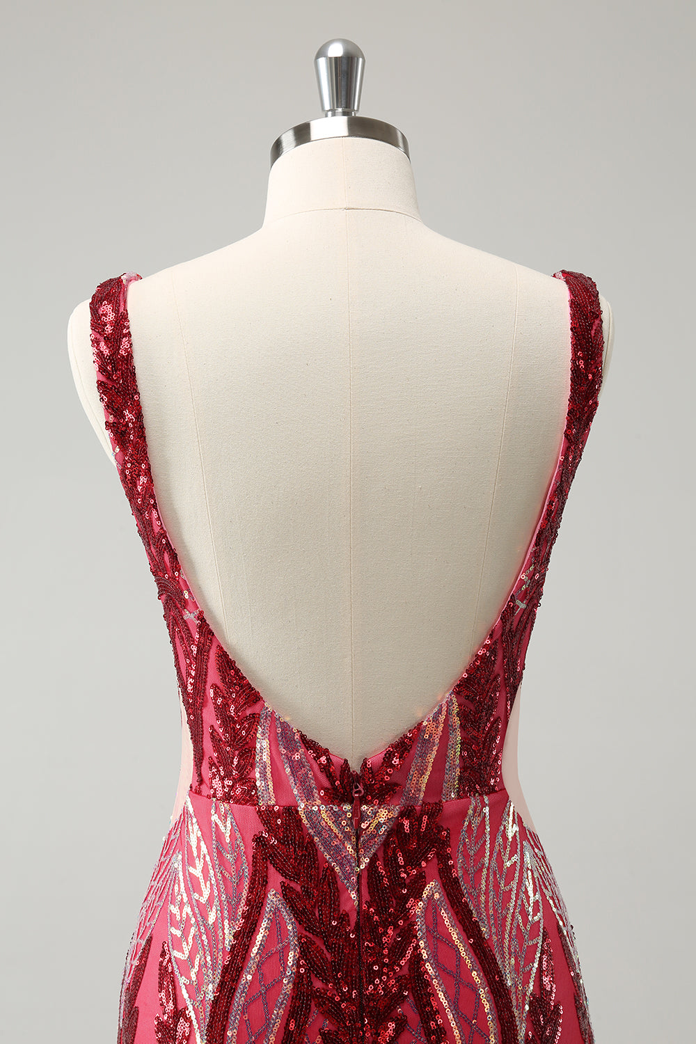Glitter Fuchsia V Neck Tight Ryggløs Kort Homecoming Kjole med paljetter