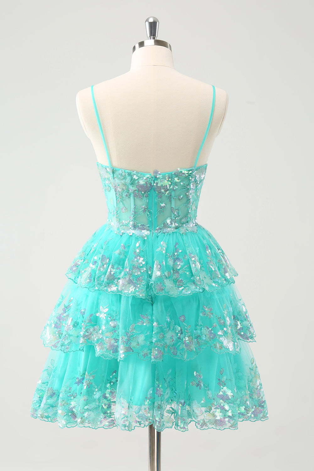 Søt Sparkly A-Line Green Spaghetti stropper lagdelt Homecoming kjole med paljetter