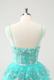 Søt Sparkly A-Line Green Spaghetti stropper lagdelt Homecoming kjole med paljetter