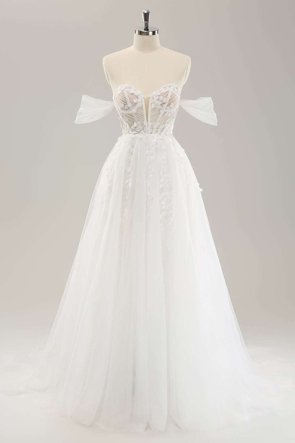 Prinsesse Off The Shoulder Sweep Train Tyll Korsett brudekjole med Appliques