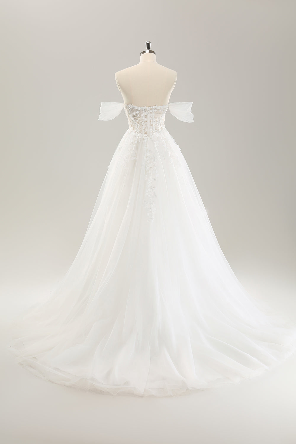Prinsesse Off The Shoulder Sweep Train Tyll Korsett brudekjole med Appliques
