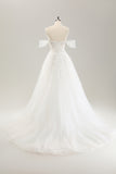 Prinsesse Off The Shoulder Sweep Train Tyll Korsett brudekjole med Appliques