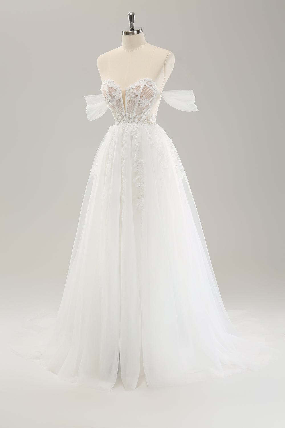 Prinsesse Off The Shoulder Sweep Train Tyll Korsett brudekjole med Appliques