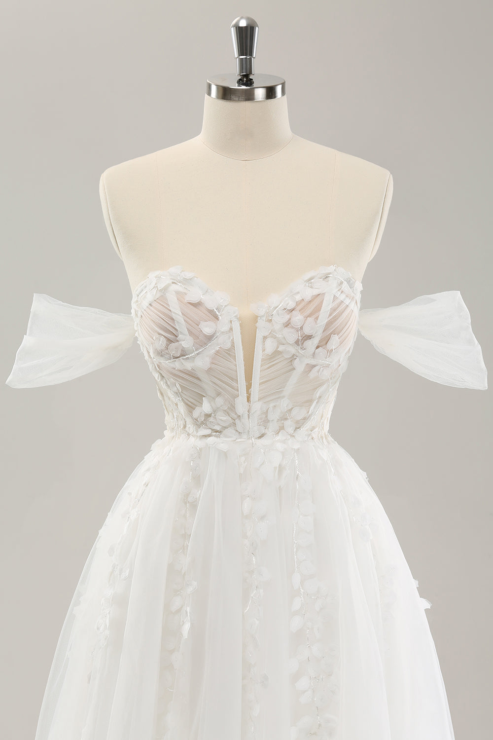 Prinsesse Off The Shoulder Sweep Train Tyll Korsett brudekjole med Appliques