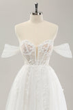 Prinsesse Off The Shoulder Sweep Train Tyll Korsett brudekjole med Appliques