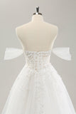 Prinsesse Off The Shoulder Sweep Train Tyll Korsett brudekjole med Appliques