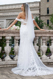 Sparkly White Off the Shoulder Korsett Mermaid Tulle brudekjole med paljetter