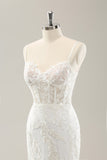Hvit havfrue Spaghetti stropper Applique Lace Korsett brudekjole med snøre-up Back