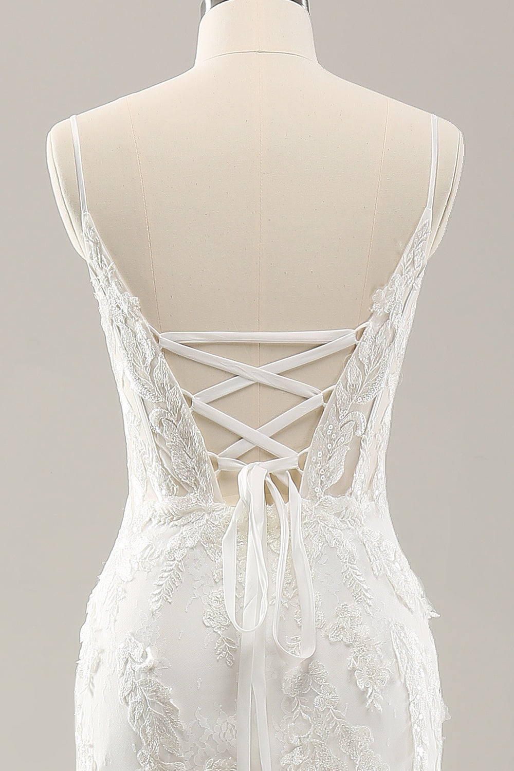 Hvit havfrue korsett tyll brudekjole med Applique blonder