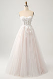 Hvit A Line Sweetheart Sparkly brudekjole med Applique blonder