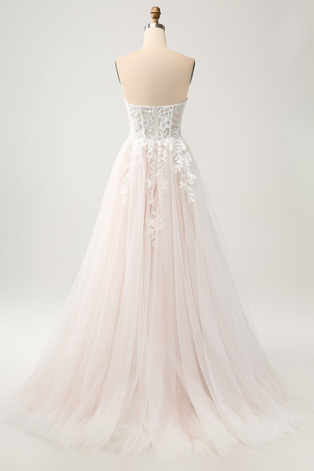 Hvit A Line Sweetheart Sparkly brudekjole med Applique blonder