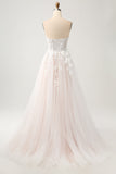 Hvit A Line Sweetheart Sparkly brudekjole med Applique blonder
