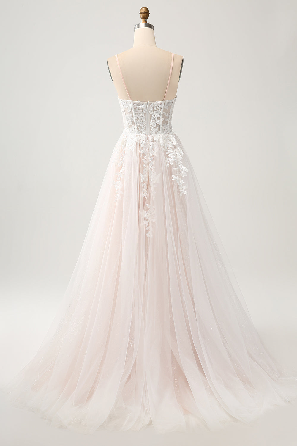 Hvit A Line Sweetheart Sparkly brudekjole med Applique blonder