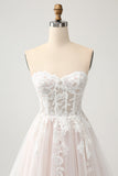 Hvit A Line Sweetheart Sparkly brudekjole med Applique blonder