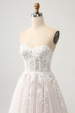 Hvit A Line Sweetheart Sparkly brudekjole med Applique blonder