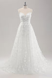 Hvit A Line Sweetheart Applique Lace brudekjole med avtakbare ermer