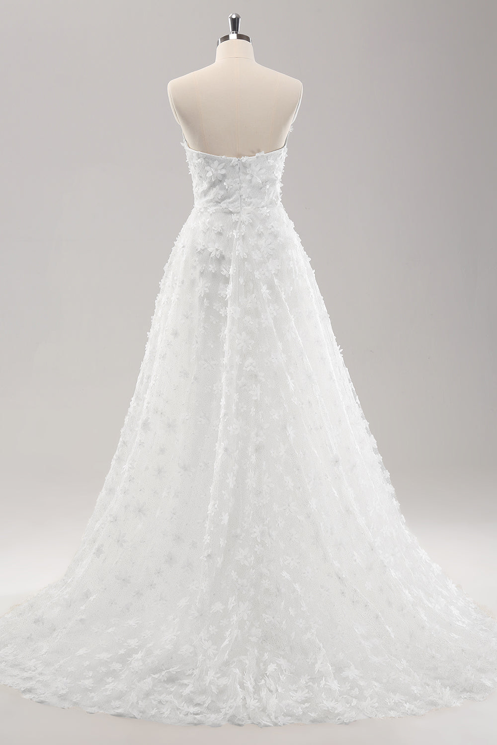Hvit A Line Sweetheart Applique Lace brudekjole med avtakbare ermer