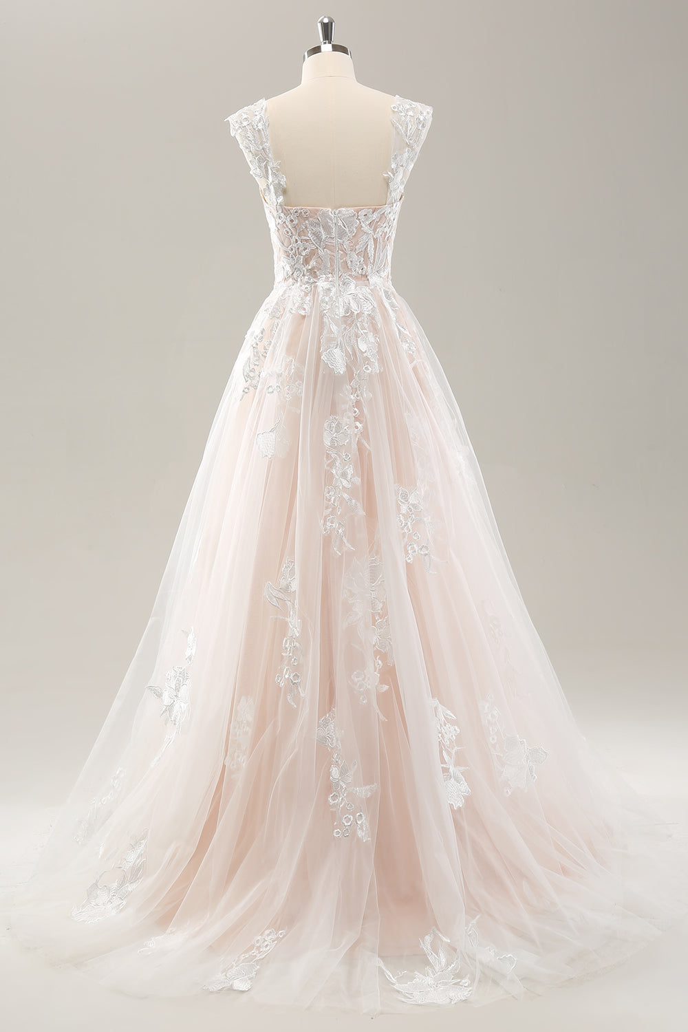 Hvit En linje av skulderen tyll brudekjole med Applique blonder