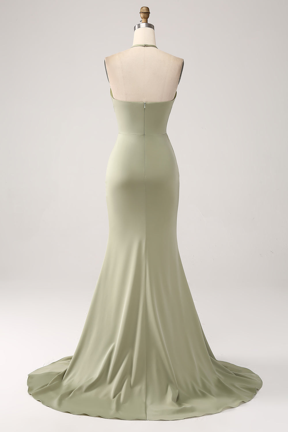 Skjede pistasj V-hals Beaded Long Prom kjole med spalt