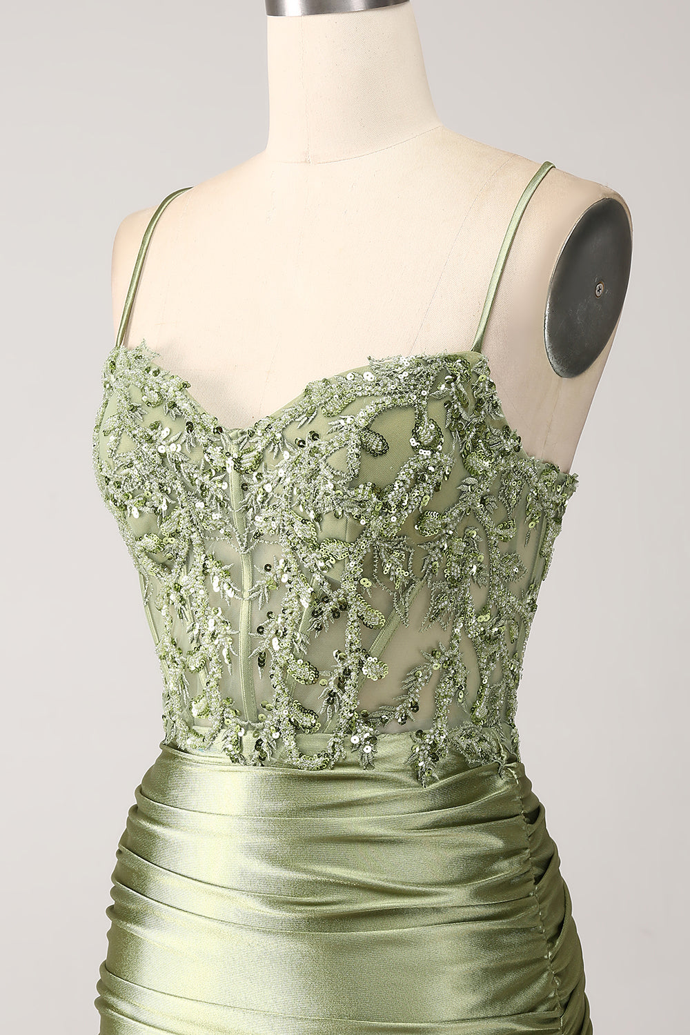 Mermaid Sage Spaghetti stropper Lace-up Back Prom kjole med spalt
