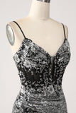 Svart Sparkly Mermaid Spaghetti stropper korsett Prom kjole med Slit