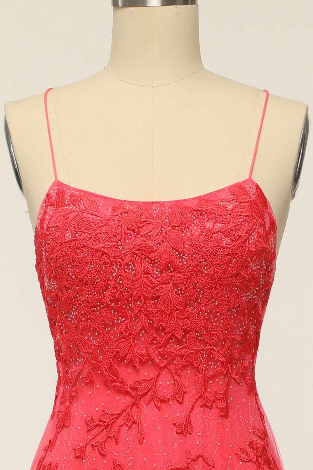 Coral Backless Long Prom Kjole med Appliques