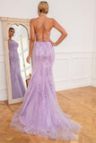 Havfrue Spaghetti stropper Lys rosa Long Prom kjole med Appliques
