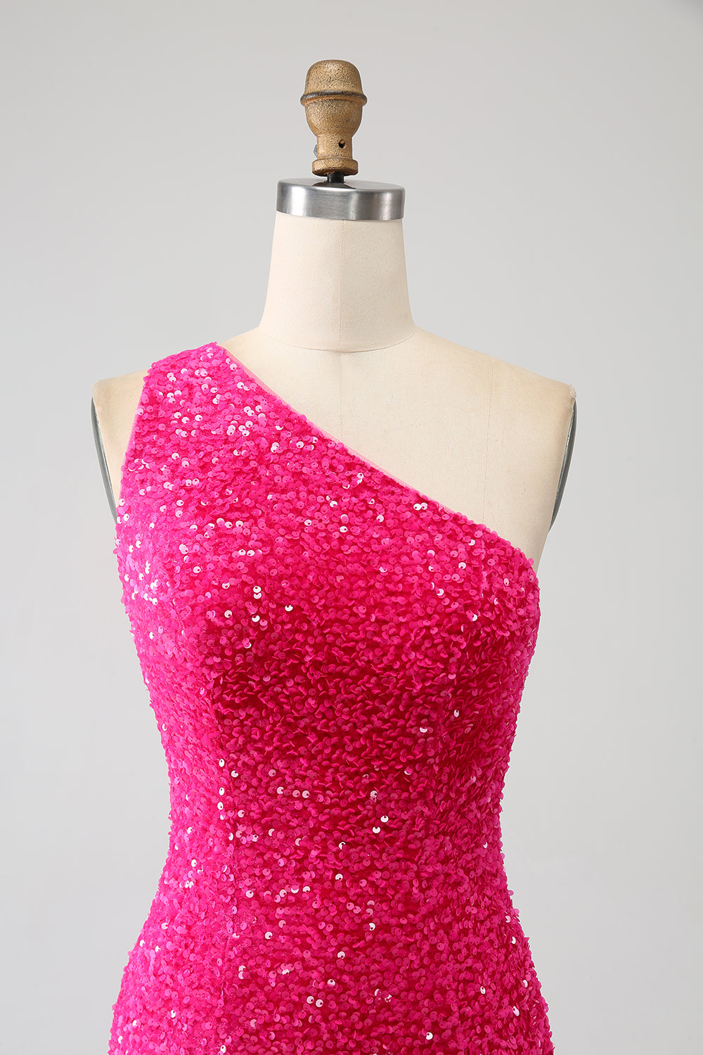 Sparkly Mermaid One Shoulder Fuchsia paljetter Long Prom Kjole med Slit