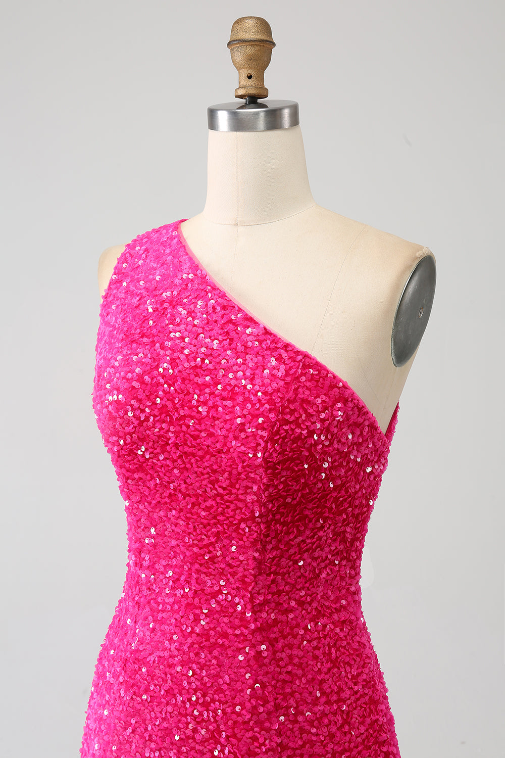 Sparkly Mermaid One Shoulder Fuchsia paljetter Long Prom Kjole med Slit