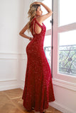 Sparkly Mermaid One Shoulder Fuchsia paljetter Long Prom Kjole med Slit