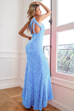 Sparkly Mermaid One Shoulder Fuchsia paljetter Long Prom Kjole med Slit
