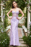 Sweetheart Neck Havfrue Long Purple Prom kjole med Appliques
